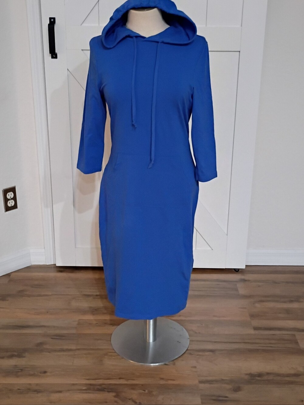 Casual Hooded Midi Dress in Royal Blue